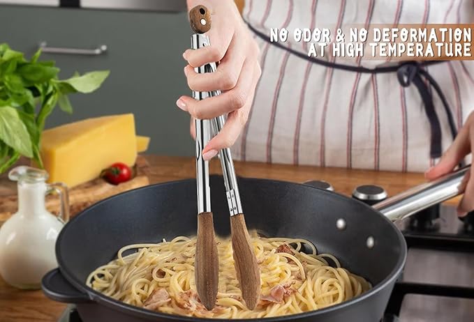 2 Pcs Walnut wood tongs Kitchen Tongs for Cooking 12-Inch Kitchen Tongs Grilling for Serving Food, BBQ, Cooking, and