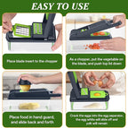 HomeHacks Vegetable Chopper Vegetable Cutter, 12 in 1 Kitchen Gadget, Dicer, Slicer, Onion Cutter, Salad, Cheese Grater & Egg Separator - Multi-Functional Veggie Chopper Lid with Handle (Green)