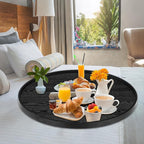 30 inch Round Solid Wood Serving Tray Extra Large Tea Coffee Snack Food Meals Serving Plate Non-Slip Kitchen Party Bar Server Ottoman Tray Breakfast Tray with Raised Edges Black