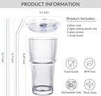 Puraville 2 Pack 20oz Glass Cups with Lids and Straws, Vintage Ribbed Glassware for Whiskey Cocktail Beer, Mason Jar Drinking Glasses Tumbler Iced Coffee Cup