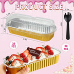 60Pcs Mini Loaf Pans with Lids and Spoons, Aluminum Foil Baking Pans, Rectangle Mini Cake Pan, Brownie Baking Cups for Picnics Party (Gold)