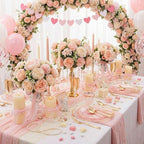 DaYammi 350 Pcs Clear Pink Plastic Plates, Hammered Disposable Dinnerware, Pink Plates Set Include 100 Plastic Platos, 150 Gold Disposable Silverware, 50 Cups And 50 Napkins for Mother's Day Party