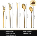 Gold Silverware Set for 8, 40 Pcs Food-Grade Stainless Steel Forks and Spoons Titanium-Coated Flatware Set Cutlery Utensil Set for Kitchen, Home, Restautant