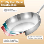 Inqibee 8.5-12 Inch Tri-Ply Stainless Steel Frying Pans Set with Lids Skillets, Induction Cooking Pans, Pots and Pans Set, Dishwasher and Oven Safe, Detachable Handle