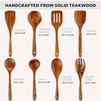 Zulay Kitchen Premium 8-Piece Wooden Spoons - Smooth Finish, Natural Teak Wood, Non-Stick, Handmade