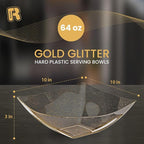 R-kay 6 Pack Plastic Serving Bowls - 64 OZ Gold Glitter Bowls - Salad Bowls Large Serving - Premium Heavy Duty For Weddings Catering And Birthday parties