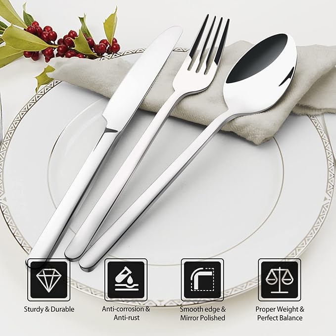 KINGSTONE Dinner Forks Set of 4, 8-Inch 18/10 Stainless Steel Forks Cutlery, Mirror Polished Table Forks for Home, Kitchen & Restaurant, Dishwasher Safe (Dinner Forks Set, 4-Piece)