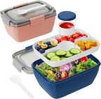 Freshmage Large Salad Container for Lunch, 2 Packs 68oz Salad Bowls with 5 Compartments, Salad Dressings Container for Salad Toppings, Snacks, Men, Women (Pink+Blue)
