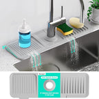 17.7'' Faucet Mat for Kitchen Sink [5°Slope Fast Self-draining] Kitchen Sink Splash Guard Silicone Sink Faucet Mat Splash Guard Kitchen Sink Area Tidy Splash Faucet Guard Draining Mat-Light Gray