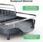 SAYZH Dish Drying Rack - Expandable Dish Rack for Kitchen Counter, Rust-Resistant Dish Drainer with Utensil Holder and Raised Guardrail, Kitchen Organizer for Cup and Bottle (Grey)