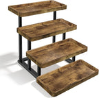 4 Tier Cupcake Stand, 15.7" Large Wooden Serving Tray for Party Food Display, Rustic Tiered Tray Decor Capable of Dessert Table & Perfume Organizer, with Sturdy Metal Frame