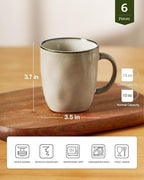 famiware Coffee Mugs Set of 6, Ocean Square 13oz Coffee Cup Set with Handle for Cocoa, Milk, Hot Chocolate, Tea, Water, Stoneware Cups for Kitchen, Microwave and Dishwasher Safe, Light khaki