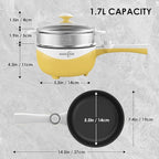Audecook Hot Pot Electric, 1.7L Mini Electric Skillet Portable Nonstick Sauté Pan with Power Adjustment, Ramen Cooker Travel Multicooker for Steak/Soup/Egg/Oatmeal/Noodles (Tongs for Cooking Included)