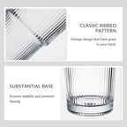 Puraville 20oz Glass Cup with Lid and Straw, Vintage Ribbed Glassware for Whiskey Cocktail Beer, Mason Jar Drinking Glasses Tumbler Iced Coffee Cup