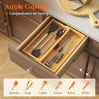 Lifewit Utensil Organizer for Kitchen Drawer, Expandable Cooking Utensil Tray, Cutlery Silverware Flatware Holder, Wood Adjustable Spatula Tools Storage Divider, 7-12 x 15.75", Natural