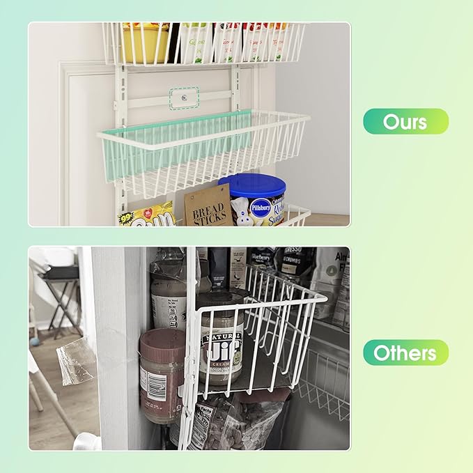 White 9-Tier Over The Door Pantry Organizer, Pantry Organization and Storage, Deep Baskets Hanging Heavy-Duty Metal, Wall Spice Rack Seasoning Shelves for Home & Kitchen, Laundry Room Bathroom