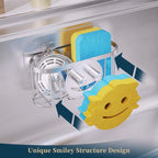 Consumest Sponge Holder Smiley Face - Kitchen Sink Caddy, Sink Organizer with Removable Suction Cups & Adhesive Strips, Suit for Sponge, Soap, Silver