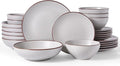 Famiware Venus Speckled Dinnerware Set, 24-Piece Stoneware Dishes for 6, Matte Light Gray - Includes Pasta Bowls & Dinner Plates for Everyday Meals or Formal Dining, Microwave & Dishwasher Safe
