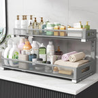 1 Pack 20.47IN Depth Under Sink Storage Organizer, Large 2-Tier Elegant Mesh Pull Out Shelf for Kitchen and Bathroom Cabinet Organization, L-Shaped and Adjustable Height Design-Gun Gray