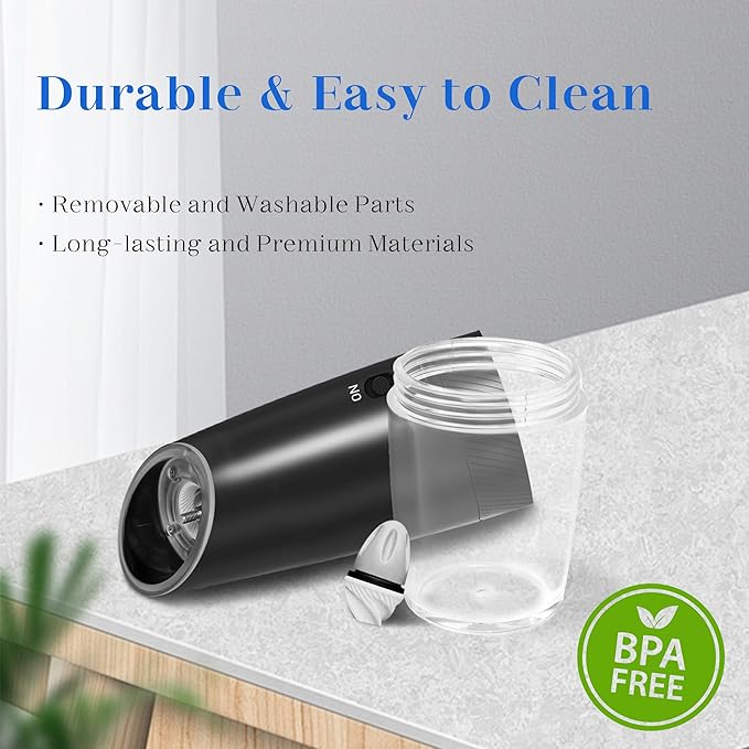 Rechargeable Electric Salt and Pepper Grinder Set, Gravity Activated, Adjustable Coarseness, LED Light, USB Charging, Ceramic Core, 150ml Transparent Hopper, Black