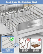 Expandable Dish Drying Rack, Dish Racks for Kitchen Counter, Stainless Steel 304, Flip-Top Retractable Plate, Multi-Directional Adjustable Dish Rack, Space Saving Large Drying Rack Kitchen, White