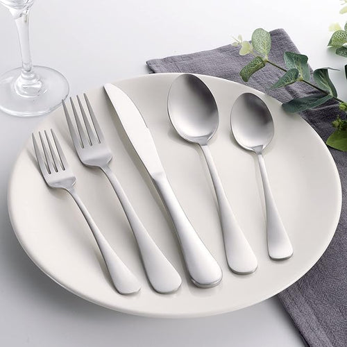 60 Piece Silverware Set for 12, LIANYU Stainless Steel Flatware Cutlery Set Includes Knives, Forks and Spoons, Modern Tableware Set for Home Restaurant Party, Matte Finish, Dishwasher Safe