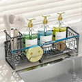 Aurblozen Extra Large Extendable Sponge Holder for Kitchen Sink, Rustproof Sink Caddy Organizer with High Brush Holder, Dish Soap Dispenser Organizers and Storage (Gray)