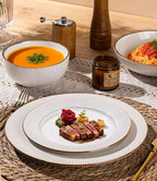 GBHOME Ceramic Dinnerware Sets, 32 pcs Embossed Elegant Stoneware Plates and Bowls Sets, Housewarming Wedding Gift | Dishwasher & Microwave Safe | Dishes Set Service for 8