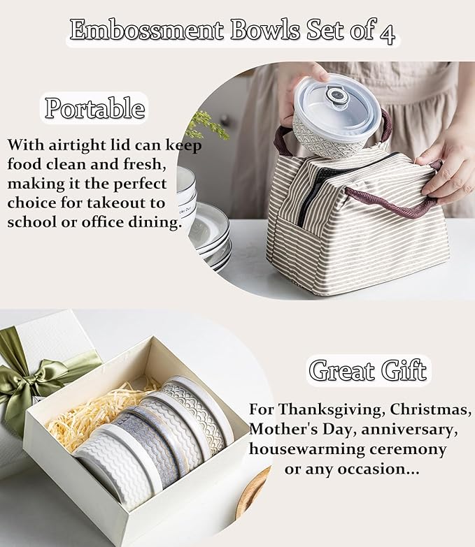 Ramekins 12 oz with Lids Oven Safe, Creme Brulee Ramekins with Covers, Ceramic Small Baking Dishes Set of 4, Souffle Dishes Bowls - Microwave and Dishwasher Safe, White Cloud