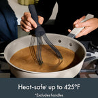 bella 2 Piece Compact Masher and Whisk Set, Fold Flat, Stainless steel and silicone, Foldable Masher, Ballon Whisk, Flat Whisk, Non-stick, Nonslip, Heat safe to 425°F, Slate
