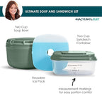Rachael Ray Soup & Sandwich Container For Lunch, Hot Soup Lunch Container For Adults, Reusable Soup Bowl With Container For Sandwich or Toppings, Includes Removable Ice Pack, Hot or Cold Food Storage