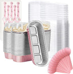 Mini Loaf Baking Pans with Lids And Spoons (100 Pack, 6.8oz) Rectangle Aluminum Foil Baking Pans Tins Containers - Cupcake Containers Wrappers Cheesecake Creme Brulee Ramekins