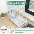 Dish Drying Rack, Two-Tier Dish Drying Rack with Utensil Holder and Cutlery Tray – Auto-Draining Large Capacity Dish Drainer with Drainboard for Kitchen Counter, White