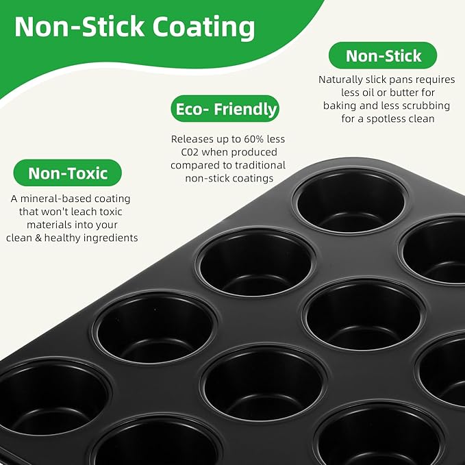11-Piece Nonstick Baking Pans Set - Professional Grade Carbon Steel Bakeware with Premium Coating- Dishwasher Safe, Stackable, Oven Safe to 450°F (Black)