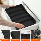 Silverware Organizer, Expandable Utensil Drawer Organizer for Kitchen Drawers, Kitchen Drawer Organizer for Spoons/Forks/Knives, Multipurpose & BPA Free Cutlery Tray, Black, 2 Pack