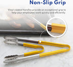 New Star Foodservice 35889 9-Inch Utility Spring Tongs, Stainless Steel, Vinyl Coated, Set of 12, Yellow