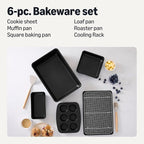 Amazon Basics Nonstick Bakeware 6-Piece Set, Stackable, Dishwasher and Oven-Safe, Baking Pan