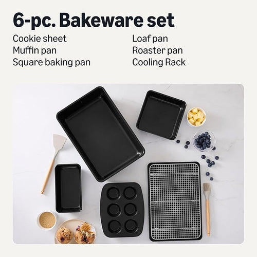 Amazon Basics Nonstick Bakeware 6-Piece Set, Stackable, Dishwasher and Oven-Safe, Baking Pan