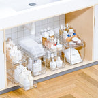 2 Set,2 Tier Pull Out Cabinet Organizer for Supplement and Medication Bottle Organizers,10.4" Deep Pantry Organizers Drawer and Sliding Clear Under Sink Organizer for Bathroom Vanity and Under Counter