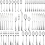 50 Piece Silverware Set Service for 10,Premium Stainless Steel Flatware Set,Mirror Polished Cutlery Utensil Set,Durable Home Kitchen Eating Tableware Set,Include Fork Knife Spoon Set,Dishwasher Safe