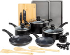 Ecolution Easy Clean Ceramic Nonstick Cookware Set, Dishwasher Safe Kitchen Pots and Pans Set, Comfort Grip Handle, Even Heating, Ultimate Food Release, 26-Piece, Black