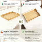Bamboo Serving Tray with Handles, Set of 2 Large Wood ServingTrays for Food & Coffee, Elegant Wooden Tray for Breakfast in Bed, Kitchen & Party