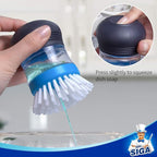 MR.SIGA Soap Dispensing Palm Brush, Kitchen Brush for Dish Pot Pan Sink Cleaning, Pack of 2, Navy/Blue
