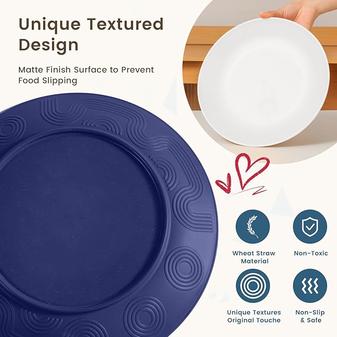 Homienly 40 PCS Wheat Straw Plates and Bowls Sets, Cups Sets, Dishes Set for 8, Unbreakable Microwave and Dishwasher Safe Dinnerware Sets,Reusbale Plastic Outdoor Camping Dishes - Island Series