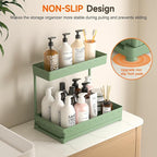 3 Pack Multi-Purpose Under Sink Organizers and Storage, 2026 L-Shaped Pull Out Cabinet Organizer for Bathroom & Kitchen, Under Cabinet Organizer with Hooks Hanging Cup (Green, 14.85 inch)