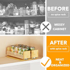 SpaceAid Bamboo Pull Out Spice Rack Organizer for Cabinet, Heavy Duty Slide Out Seasoning Kitchen Pantry Sliding Vertical Organization, 7.3" Wide, 2 Drawers(3" Wide), 1-Tier, Natural