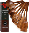 8-Piece Natural Teak Wood Utensil Set - Essential Nonstick Cooking Spoons & Spatulas, Eco-Friendly Tools