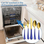 20-Piece Blue & Gold Silverware Set, 18/0 Stainless Steel Colorful Handle Flatware Set,Service for 4,Modern Cutlery Set Includes Dinner Knives Forks Spoons,Mirror Polished,Dishwasher Safe