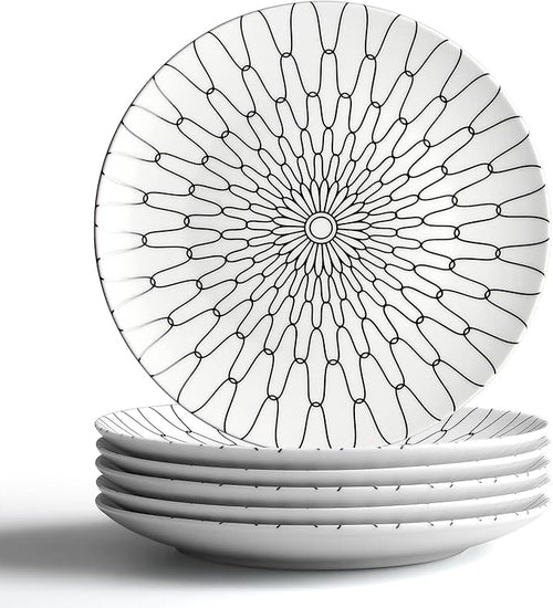 6-Inch Appetizer Plates Set of 6, Black and White Grid Ceramic Plates, Modern Checkerboard Appetizer/Dessert Plates, Microwave & Dishwasher Safe