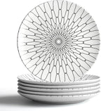 8-Inch Salad Plates Set of 6, Black White Grid Pattern Ceramic Plates, Checkerboard Design for Lunch, Pasta & Salad, Microwave & Dishwasher Safe